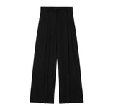 New Women's Folding Decoration High-Waist Wide Leg Pants Leak Back Hanging Neck