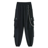 Graduation party Cool Ladies Ribbons Chains Cargo Pants Women Street Fashion Hip Hop Gothic Black Sweatpants Pockets Loose Casual