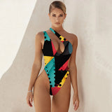 One Piece Swimsuit 2021 Swimwear Women Print One Shoulder Bodysuit Push Up Monokini Brazilian Bathing Suit Summer