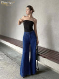 Fashion Blue Denim Women's Pants 2022 Elegant Loose High Waist Wide Leg Jeans Streetwear Casual Flares Trousers