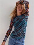 Girls Classic Lattice Retro-Print Long-Sleeved Top