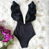 New Print Swimwear Deep V-Neck Ruffle Swimsuit Push Up One Piece Swimsuit Beach Wear Backless