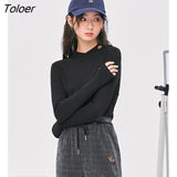 Women Bottoming T-shirts 2022 Winter Long Sleeve Crossover Neckline Slim Fit Stretch Tees Dralon Basic All Match