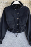 Fashion Spring Autumn Women's Jacket Solid Safari Style Turn Down Collar Full Sleeve All Match Short Coat with