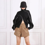 Toloer Hoodie Female 2024 New Fashion Casual Irregular Zipper Design Sense Loose Jacket Women's Wear-Outfit