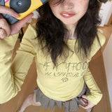 Y2k Aesthetics Yellow T-shirt 2000s Japanese Harajuku Tee Shirt Grunge Letter Print Long Sleeve Tshirt E-girl