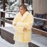 Solid Collar Faux Fur Coat-Outfit