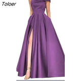 Green High Split Sexy Lady Club Party Long Floor Skirts Vestidos Dresses Night One Shoulder Satin Dress Evening
