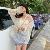 Mujer De Moda 2023 Women's Clothing See Throught Long Sleee Lace Blouses Tops Korean Fashion Hooded Sexy Y2k Shirts
