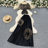 Folded Two Sets Of Women's Waist Repair Short Sleeve Pressure Folded Blouse Flowers High Waist 100 Folds