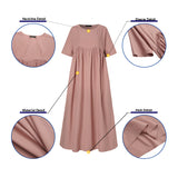ZANZEA 2022 Vintage Summer Maxi Dress Women's Pleated Sundress Half Sleeve Long Vestidos Female Casual O Neck Robe