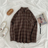 Size Women Shirt Plaid Blouse Female Korean Style Long Sleeves Tops Casual Checked Outwear Button Up Cotton Femme