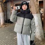 Ken Bean Wind Spell Color Hooded Padded Clothes Female Short Style 2024 Winter New Fashion Loose Small Bread Jacket-Outfit