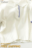 Summer 2023 Women's Polo Shirts Slim Cute Crop Tops Female Button Up T-shirt Knitted Blouses Femme Short Sleeve Polo