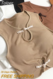 Vintage Chinese Button Elegant Tank Tops With Bra Pad Women Hollow Out Crop Tops Knitting For Women Camisole