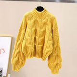 Fashion Fall Sweater Woman Winter 2022 Solid Color Lantern Sleeve Round Neck Thick Sweaters Pullover Women Clothing
