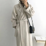 Autumn Winter Women Long Woolen Coat with Belt Long Sleeve Manteau Femme Hiver Elegant Warm Overcoat Casual Ladies Jacket
