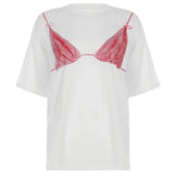 White Pink Bikini Printed T-shirt-Outfit