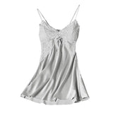 New Ladies Silk Sling Nightdress Women's Sexy Lingerie Satin Sleepwear Lace Cup V-neck Nightwear Homewear