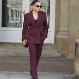 2025 New Women's Retro Casual Double-D Row Blazer High-Rise Straight Trousers