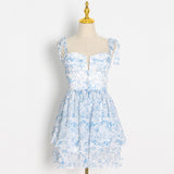 Sexy Print Colorblock Sling Dress For Women Square Collar Sleeveless High Waist Mini Dresses Female Clothing