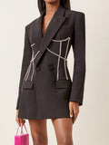 Fashion Women's Blazer New Notched Long Sleeves Solid Spliced High Waist Slim Suit Jackets Female Tide Summer 2023
