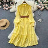 Autumn White/Green/Pink New Lace Embroidery Dress Women Long Sleeve Dresses Female Vintage Party Beach Maxi Long