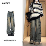 Mm Sweet And Cool Truss Retro Broad-Legged Jeans Women's Large-Size Heavy Industry To Make Old Loose Thin Straight