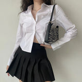 Korean Fashion White Shirts Double Pocket Long Sleeve Solid Shirt Women Japanese Preppy Style Blouse Lapel Collar