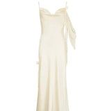 White Satin Strap Backless Maxi Dress-Outfit