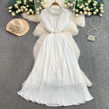 Luxury Famous Heavy Industry Nail Ball Collar Dress Women Summer Waist Thin 100 Fold Elegant Dress Dress