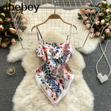Treny Print Top Women's Sexy Backless Strap Camis Scarf Tie Crop Top Beach Holidays Sexy All-matching Summer