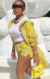 Casual Print Long Jacket and Matching Shorts Set 703-0-Outfit