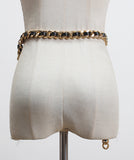 Pu Leather Black Metal Chain Split Joint Long Belt Personality Women New Fashion Tide All-match Spring 2022