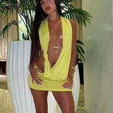 Tie Up Backless Beach Wear Dress Halter Mini Short Dress Club Outfits 2022 Holiday Summer Y2k Dress Clothes for Women