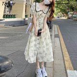 Puff Sleeve Dress Women Floral Peter Pan Collar Cozy Fashion Gentle Sweet Stylish Minority New Summer Korean Style