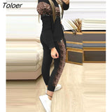 of Two Fashion Pieces for Women Leopard Print Contrast Sequin Zip Up Jacket & Pants Set Daily Clothes Women Sporty