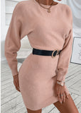 Spring Pink Sweet O-Neck Bat Sleeves Solid Mini Sweater