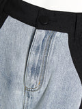Fashion Women's Jeasn New High Waist Black Blue Wave Spliced Straight Tube Wide Leg Denim Pants Tide Autumn 2023