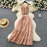 Fairy Vacation Wearing Women's Summer Dress Pure Desire Elastic Sling Sling Vest Hollow Embroidered High-Rise Half-Schamin Dress