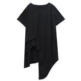Women White Irregular Split Joint Big Size T-shirt New Round Neck Short Sleeve Fashion Tide Spring Summer 2023