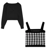 Houndstooth 2 Pieces Set Warm Soft Sweater Cardigans Women Winter and Autumn Single-row Buckle Long-sleeved Knitted