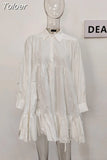 Fashion Women's Shirt Dress Lapel Loose Flods Spliced Long Sleeve Above Knee White Big Swing Dresses Spring 2023 New