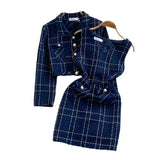And Winter Small Fragrant Style Temperament Long-Sleeved Coarse Flowers, Two Sets Of Waist Vests And Hip Dress