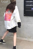 Jackets for Women Harajuku Print Oversized Outwear Y2k Tops Clothes for Teens Korean Fashion Denim Coat Ropa