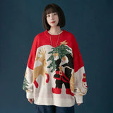 Women Chirstmas Sweaters Casaul Red Loose Cartoon Holiday Tree Oversized Jumpers Girls Winter