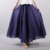 Elegant High Waist Linen Maxi Skirt 2020 Summer Ladies Casual Elastic Waist 2 Layers Skirts saia