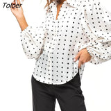 Office Lady White Blouse Shirt Women Polka Dot Lantern Sleeve Women Blouses Tops Oversized Loose Female Shirt Blusas