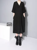 2022 New Spring Summer V-collar Half Sleeve Bandgae Loose Temperament Loose Big Size Chiffon Dress Women Fashion