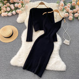 Women Korean Knitted Set Casual Loose Short Pullovers+Sleeveless V Neck Sexy Slim Strap Sweater Dress Two Piece